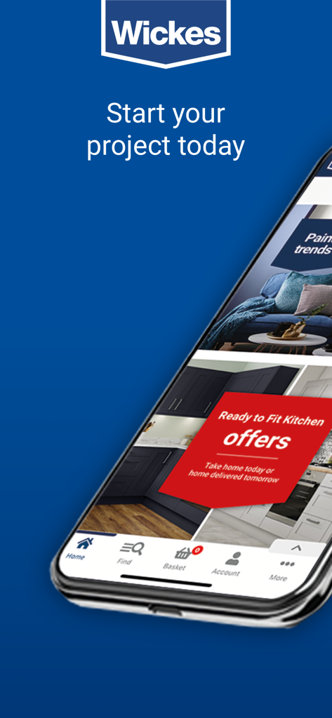 Wickes - DIY - Wickes mobile app interface displaying home improvement project ideas and kitchen offers