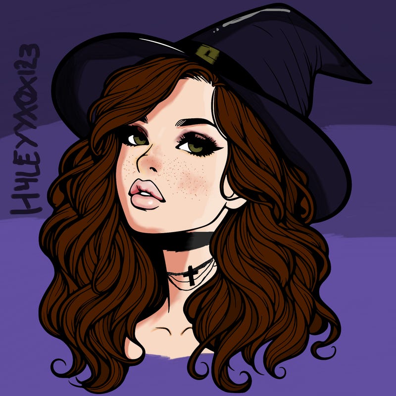 realistic witch girl with wavy hair and lips