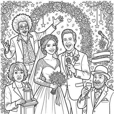 Get ready for a wedding full of laughs with this unique coloring page featuring famous comedians celebrating a joyful union. Bring this hilarious scene to life with your favorite colors and creative flair.