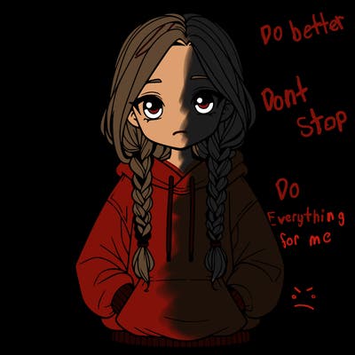 a realistic girl with a oversized hoodie and she has braids