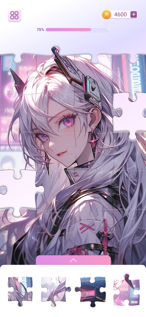 Anime Games: Jigsaw Puzzle - Gameplay screen of Anime Jigsaw Puzzles showing a character puzzle in progress