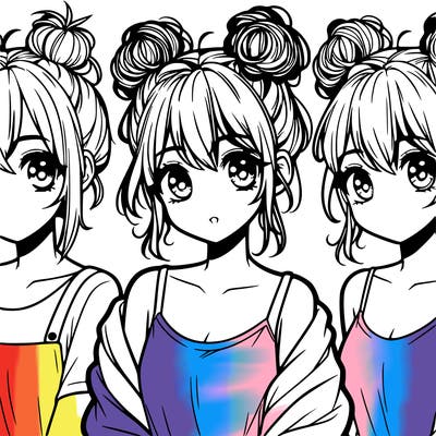 cute manga girl with messy buns teenager