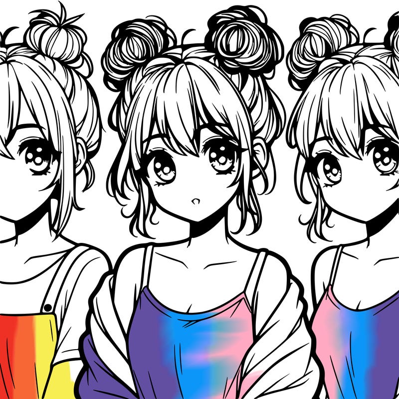 cute manga girl with messy buns teenager