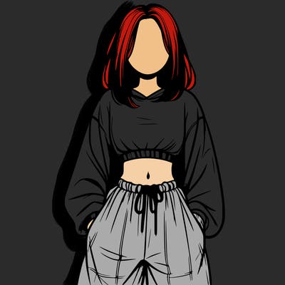 realistic girl faceless with baggy pants and a crop top