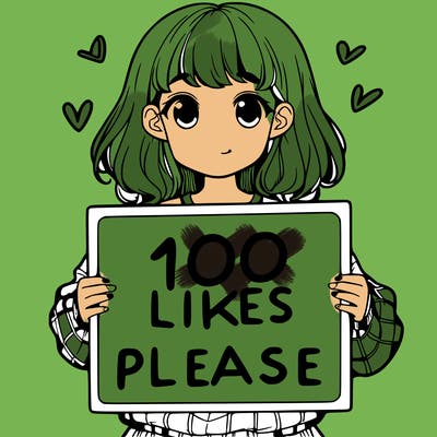a girl holding a sign saying 100 likes please