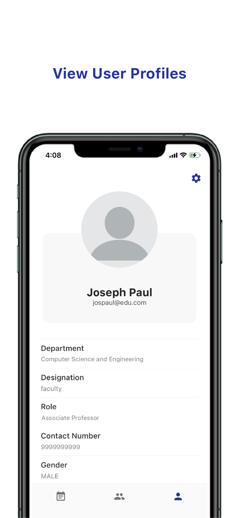 Linways V4 - Linways V4 mobile app showing a faculty user profile with department and role details