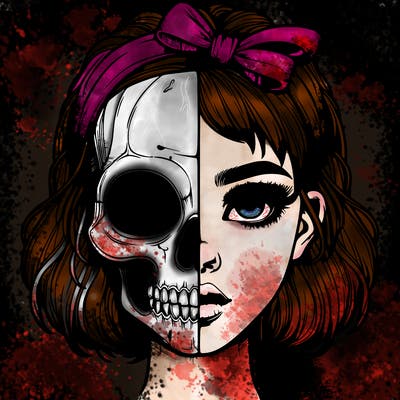 realistic girl with half skull mask