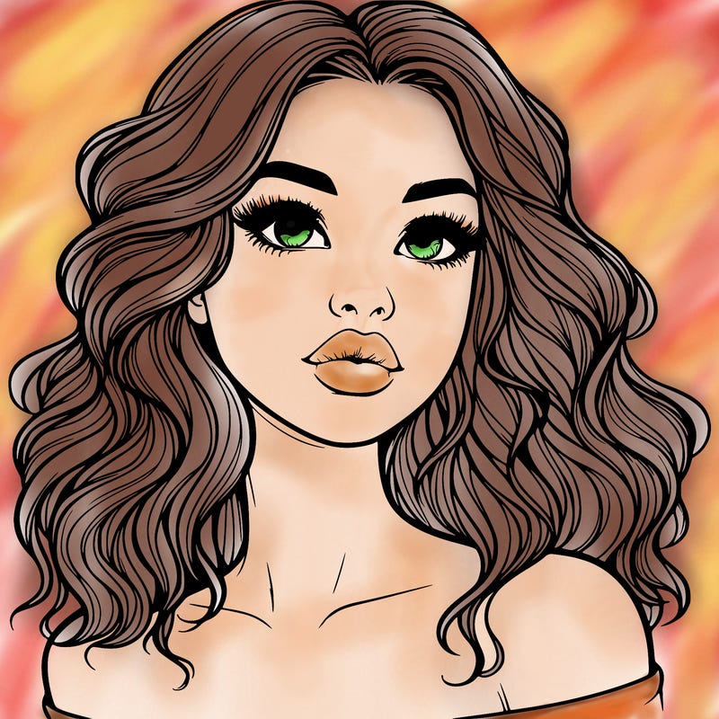 realistic girl with wavy hair and lips