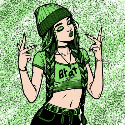 realistic teenage girl with braids and a beanie and crop top doing 🫶🏼