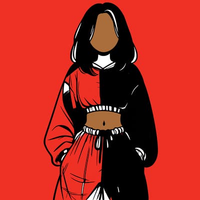 realistic girl faceless with baggy pants and a crop top
