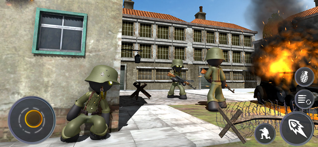 Stickman WW2 Duty - FPS - Stickman soldiers in a World War 2 urban combat setting with mobile FPS controls