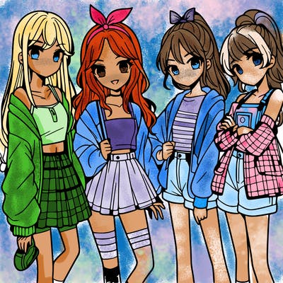 teen manga girls group of 4