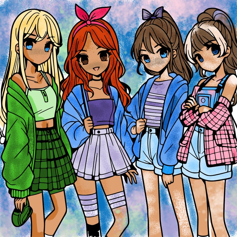 teen manga girls group of 4