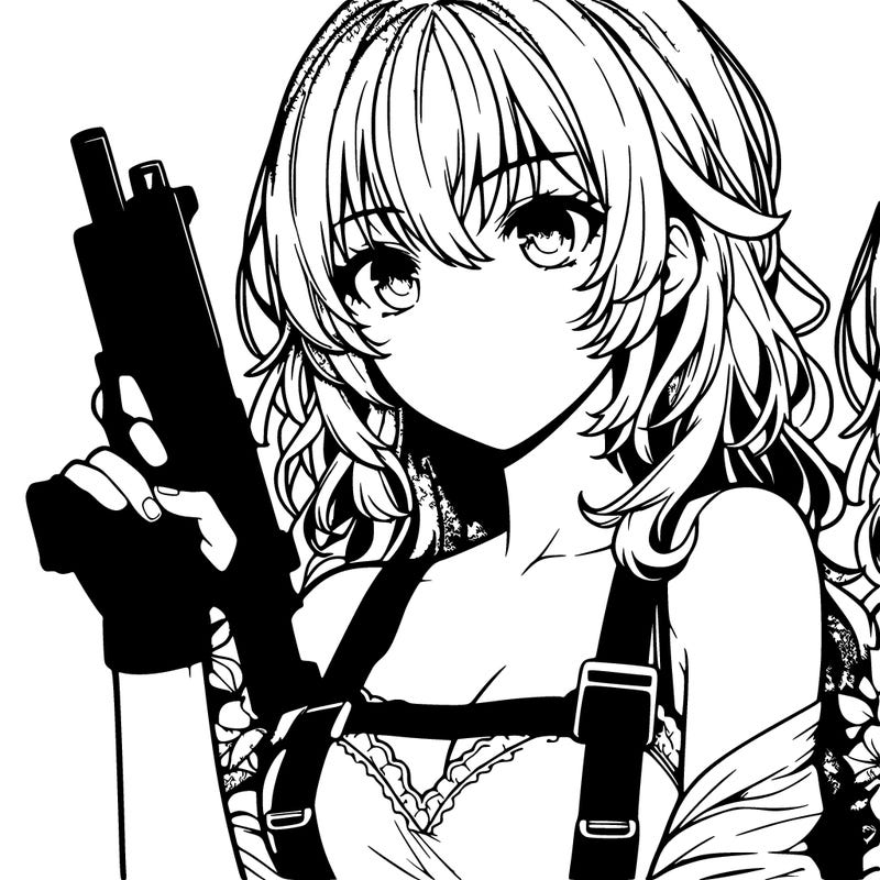 hot realistic anime girl holding a gun