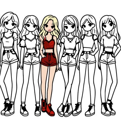 a group of girls wearing crop tops and shorts