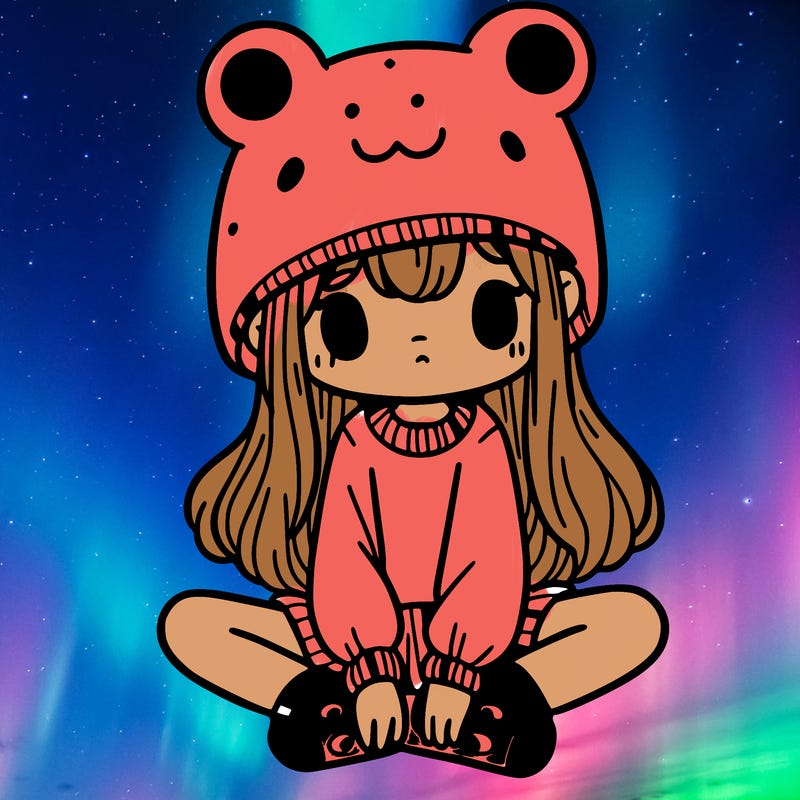 a girl wearing a frog hat and some frog socks