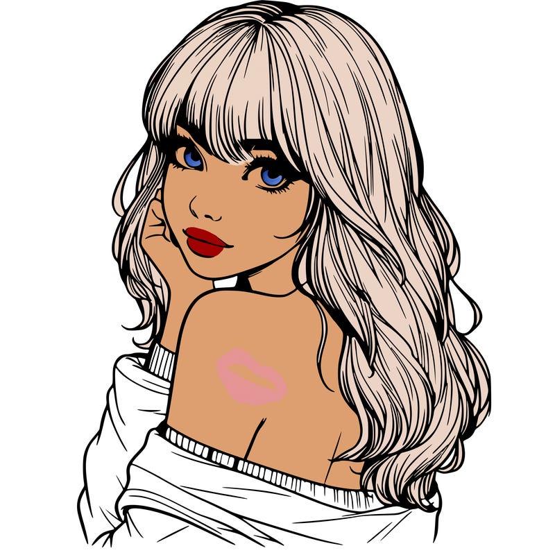 realistic girl with bangs looking over her shoulder