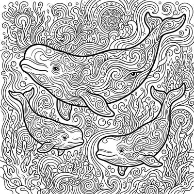 Explore an enchanting underwater realm with our mesmerizing psychedelic beluga whale coloring page. This intricate design features graceful belugas amidst swirling patterns and trippy organic shapes, offering a truly unique creative escape.
