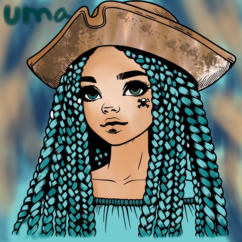 realistic girl with box braids and i realistic pirate hat