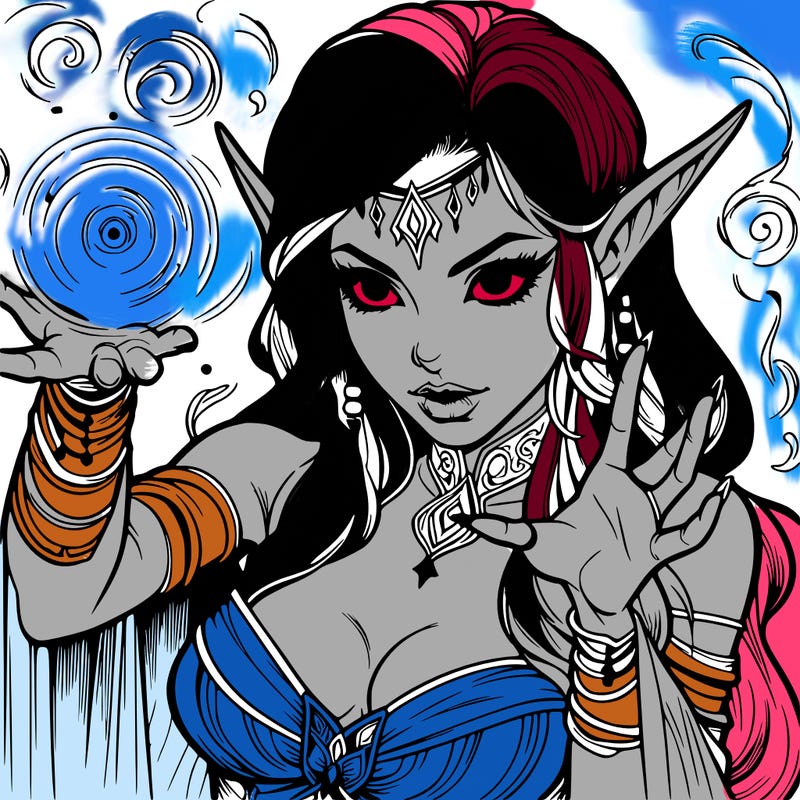 realistic scary beautiful elf sorceress casting spell