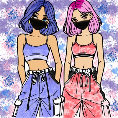 two girls with crop top with baggy pants