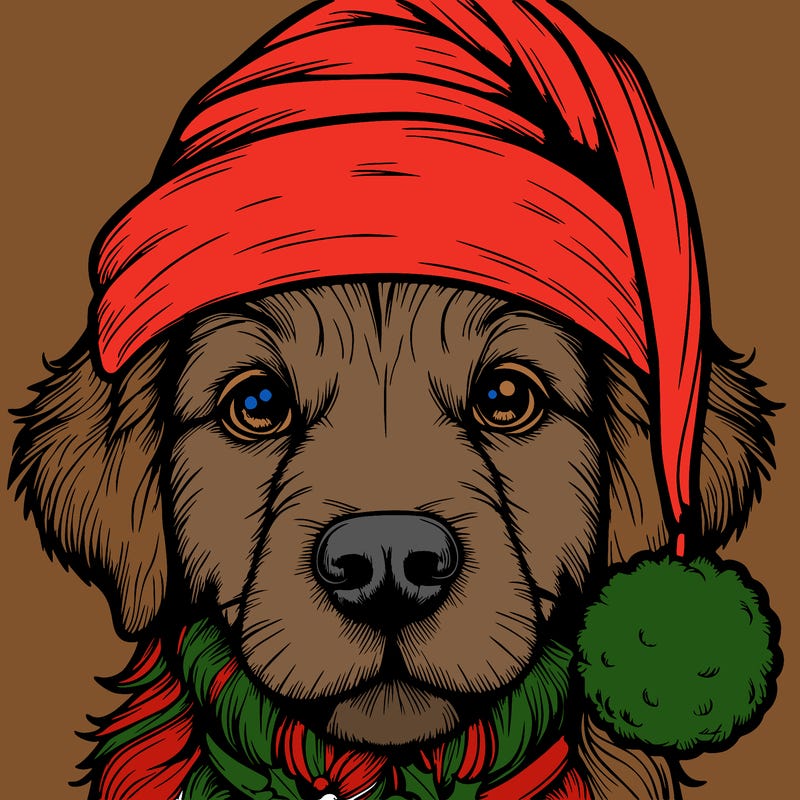 realistic dog with a christmas hat