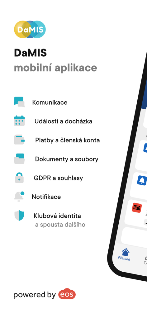コミュニケーションや支払いを含む、DaMISユース組織管理モバイルアプリの機能リスト