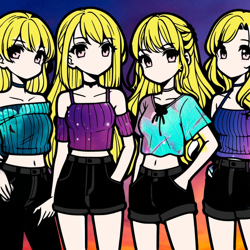 teen manga girls group of 4
