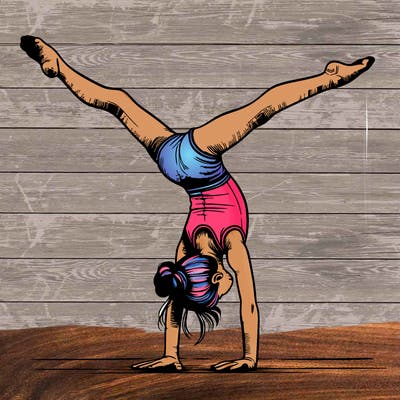 realistic gymnastic hand stand girl in four splits
