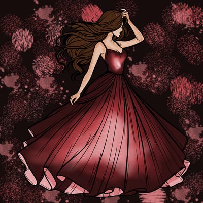 realistic woman with dress flowing in the wind