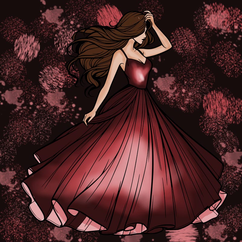 realistic woman with dress flowing in the wind