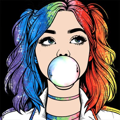 realististic girl blowing bubble -gum