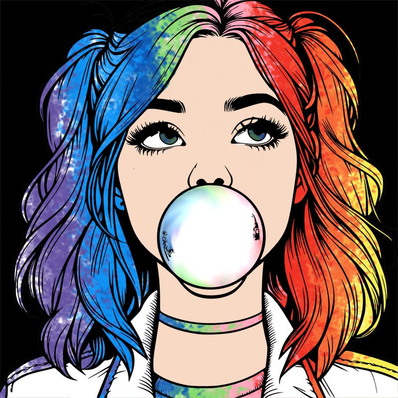 realististic girl blowing bubble -gum