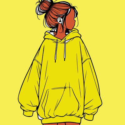 realistic girl with a oversized sweatshirt on and a bun