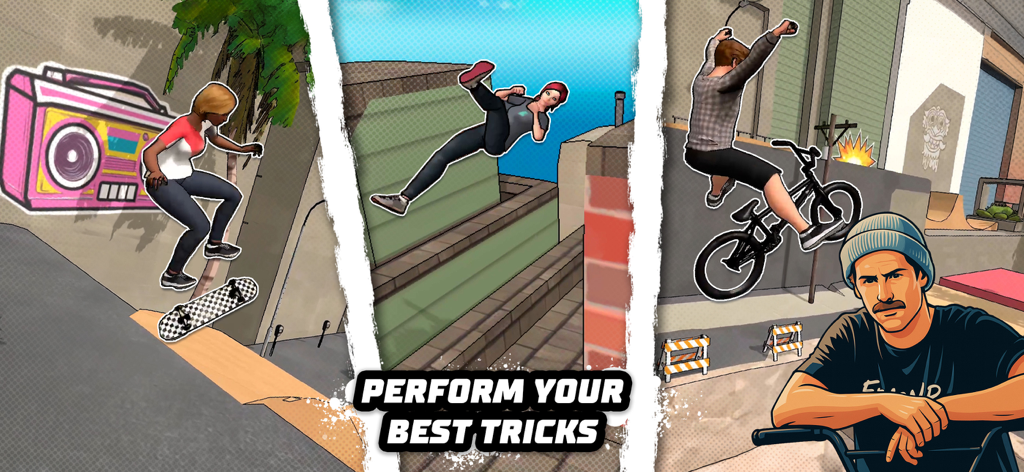 Red Bull Playgrounds - Athletes performing skateboarding, parkour, and BMX tricks in Red Bull Playgrounds