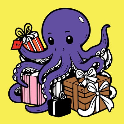 an octopus wrapping gifts