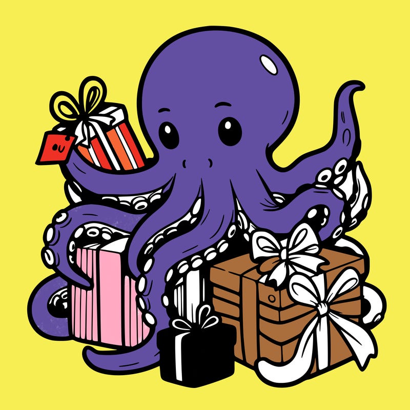an octopus wrapping gifts