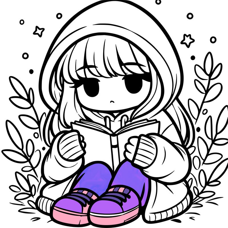 girl in oversized hoodie reading a book