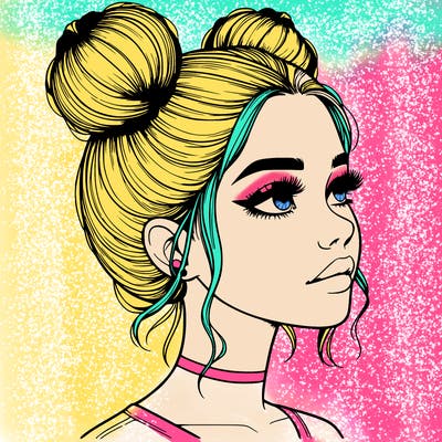 realistic girl with buns on the top of her head