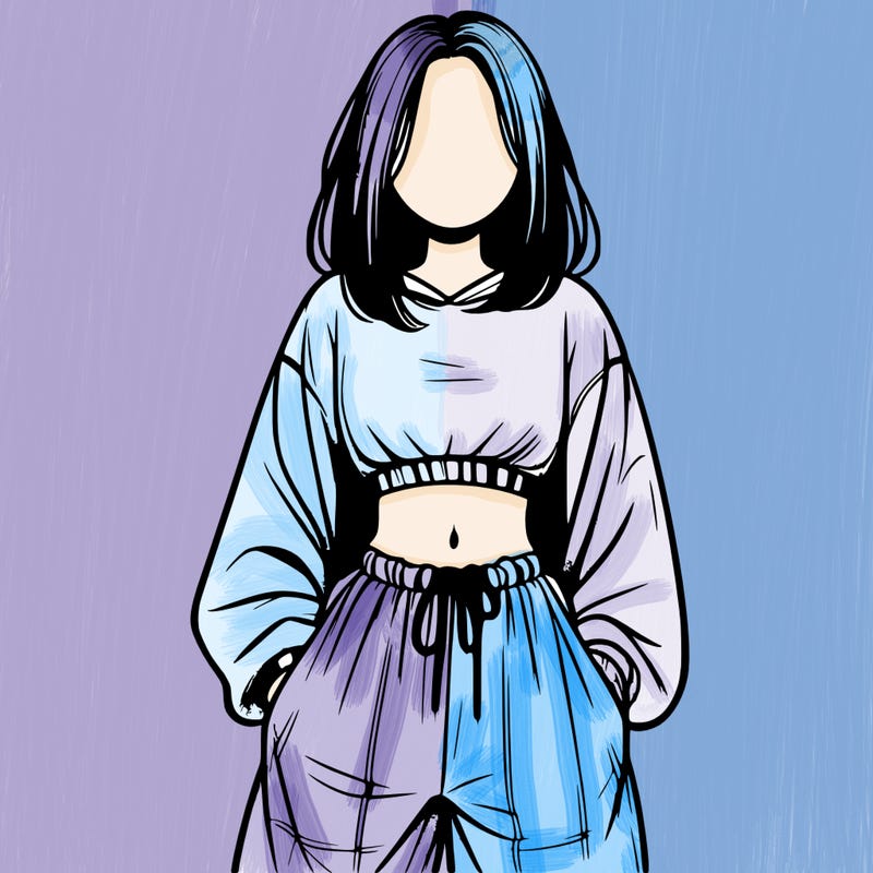 realistic girl faceless with baggy pants and a crop top