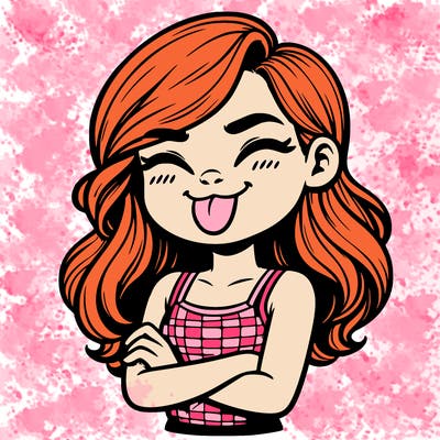 realistic girl crossing her arms and wearing a tank top with her tongue held out she has long hair