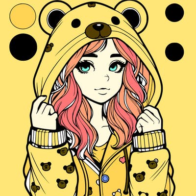 realistic girl in a animal pjs hoodie