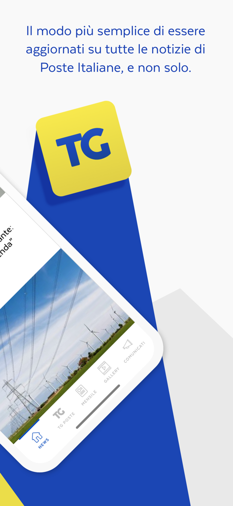 TG Poste - The TG Poste mobile app interface displaying news articles and corporate updates from Poste Italiane.
