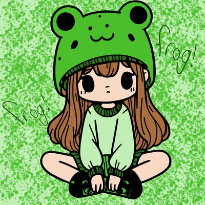 a girl wearing a frog hat and some frog socks