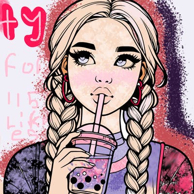 realistic girl with braided hair drinking boba