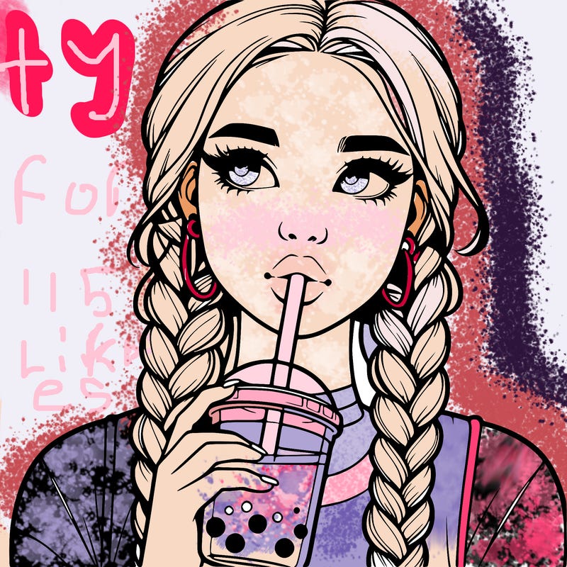 realistic girl with braided hair drinking boba
