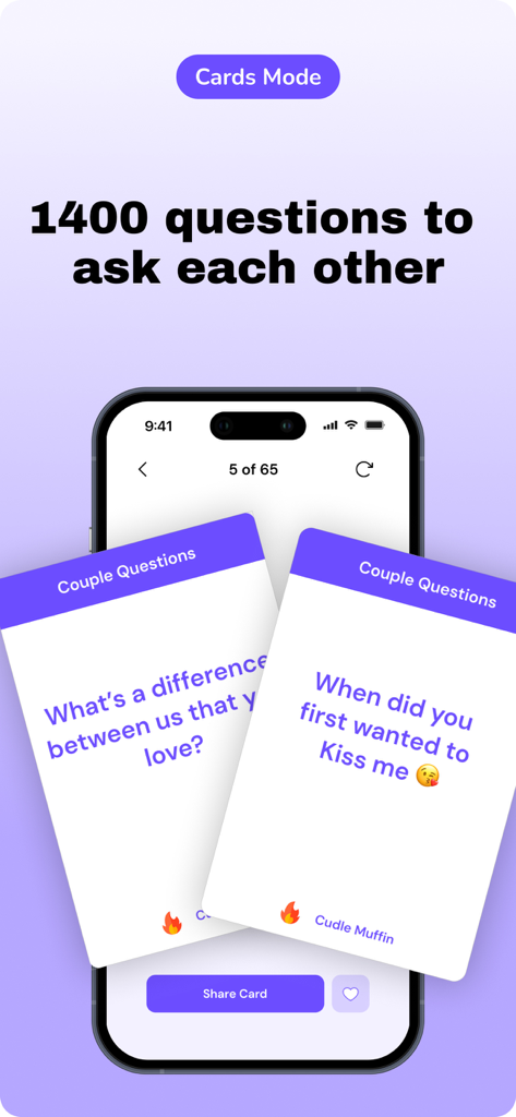 PairQ - Love Cue & Couple Quiz - PairQ app interface showing relationship question cards for couples