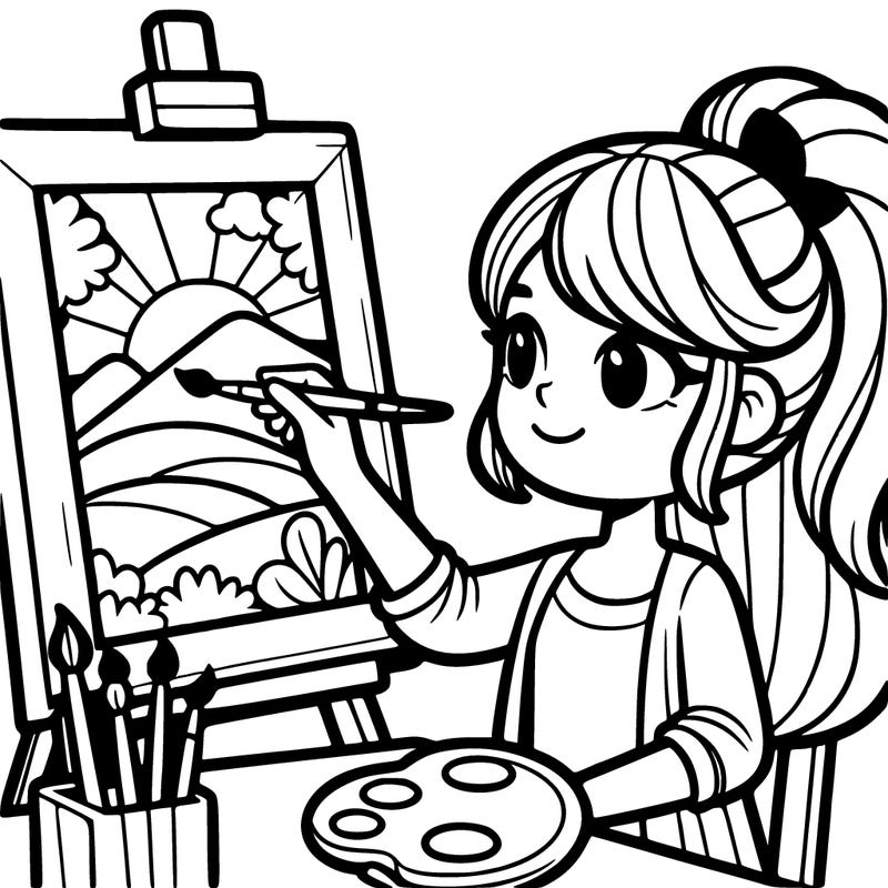 a teenager girl painting a masterpiece