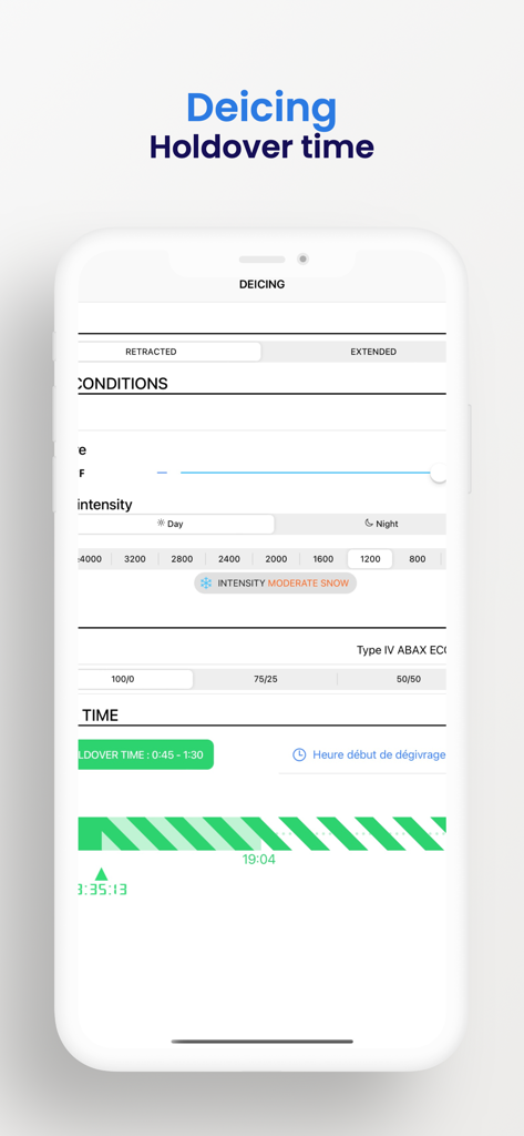 Pilot Tools - Interfaz de la aplicación de aviación mostrando la calculadora de tiempos de espera de antihielo para la preparación de vuelos de pilotos