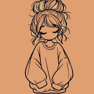 girl with baggy sweatshirt and messy bun